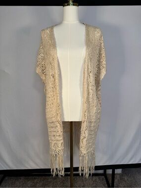 Boho Knit Cream Cardigan Kimono Shawl Large